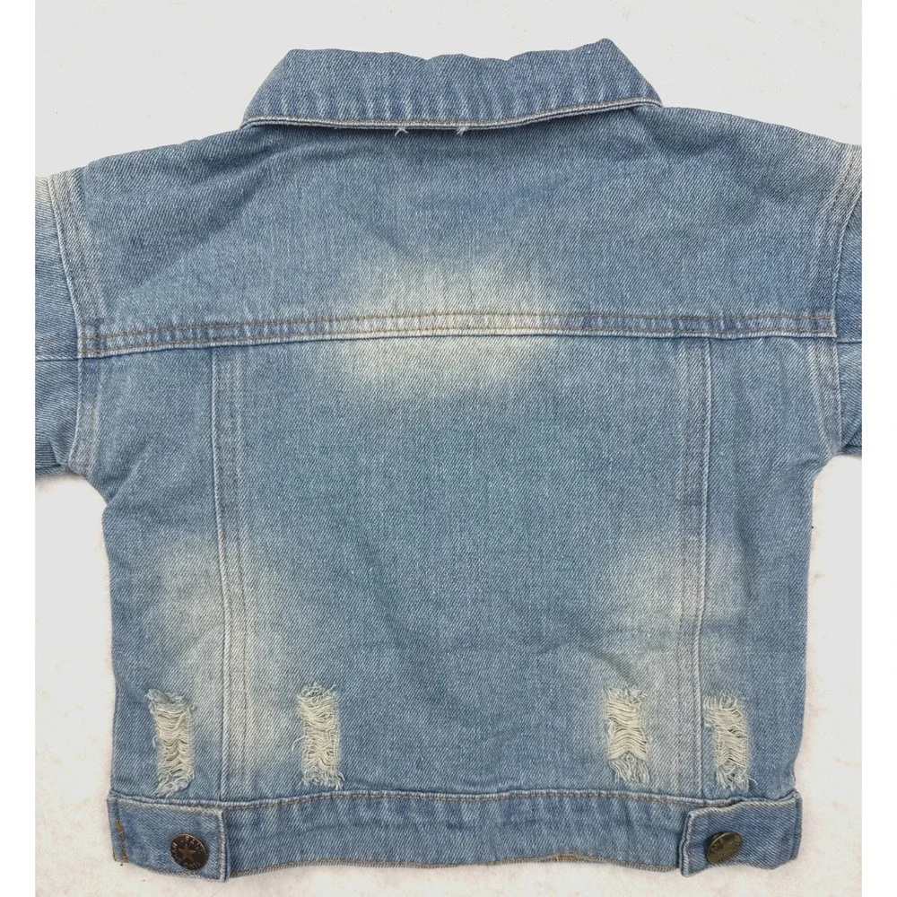 IBTOM CASTLE Baby Girls 6/12M (80) Distressed‎ Denim Light Wash Jacket NWT